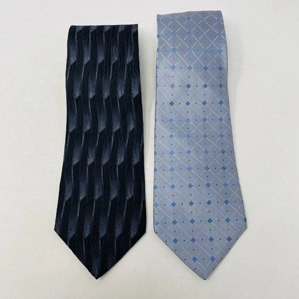 Stafford Executive Mens Lot of 2 100% Silk Printed Neck Ties in Blue/Gray‎ 2333
